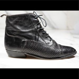 Vintage black Italian CLARUS Ankle Tie up Booties